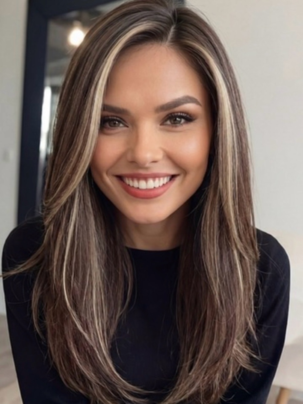 Lace front Full Cap Wig Hybrella Multi-Tone Brown Hair with Blonde Highlights